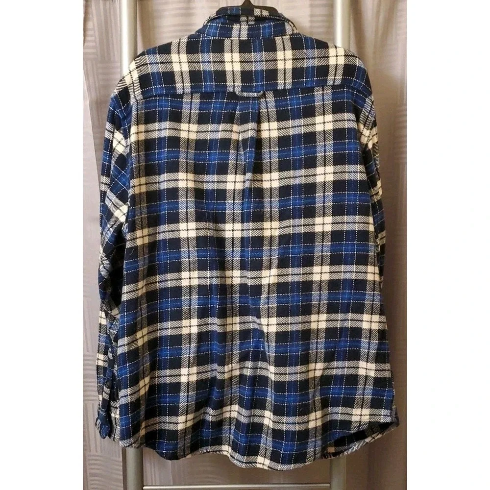 Orvis Heavy Flannel Shirt Jacket Mens XL Blue Plaid Hand Pockets‎ Cotton Shacket